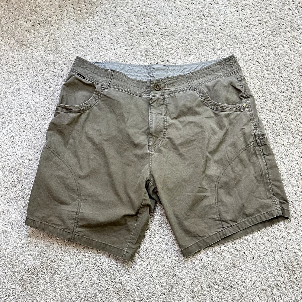 KUHL Ramblr Shorts Mens 38 8" Beige Tan Cargo Hiking Outdoor UPF 50+ Patina Dye